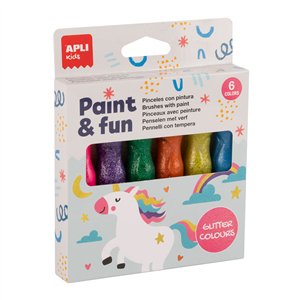 APLI Kids 38 Verftubes met kwast | 6 Glitter kleuren